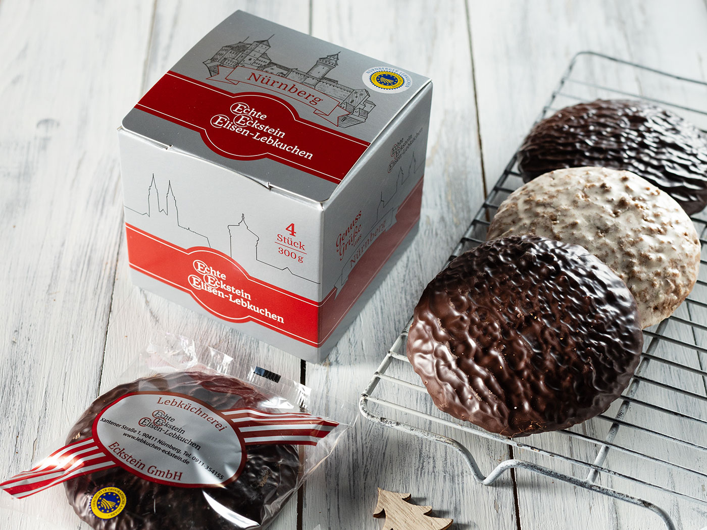 Präsentkarton 4 Stück Echte Eckstein Elisenlebkuchen Schoko 