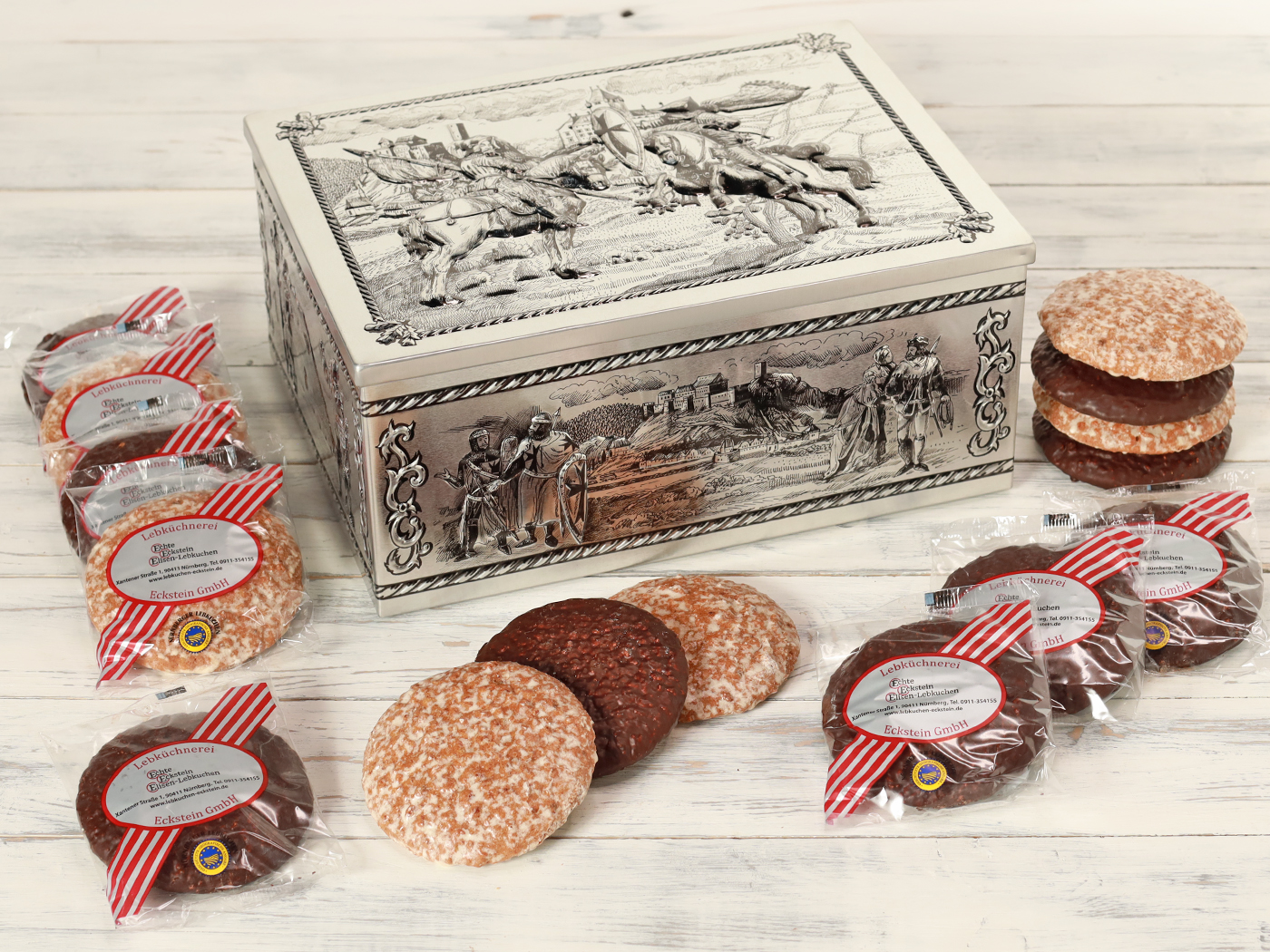 Lebkuchentruhe "Mittelalter" – 45 Stück Echte Eckstein Elisen-Lebkuchen gemischt