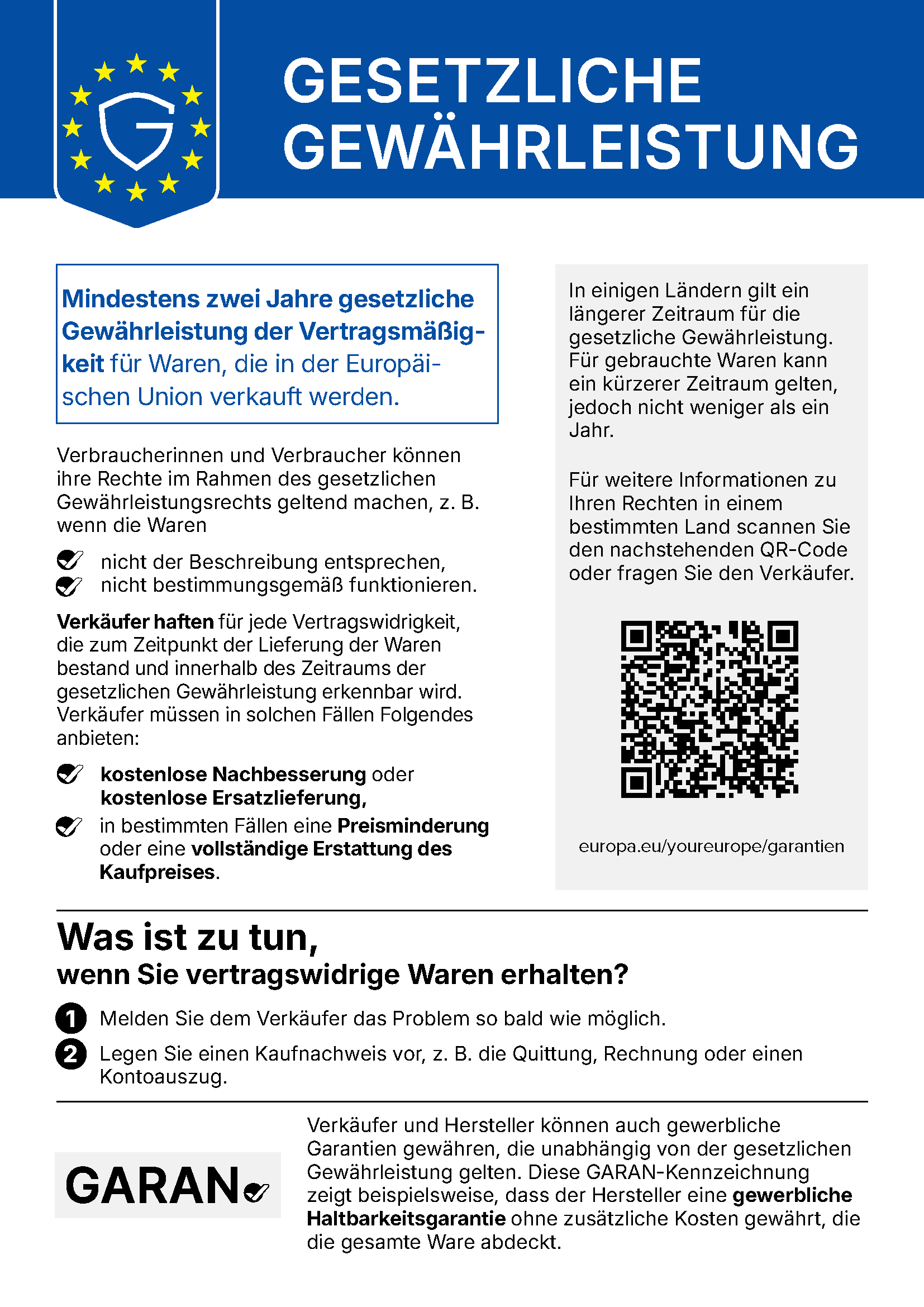 EU-Hinweis: Ihre gesetzlichen Gewährleistungsrechte